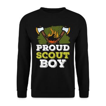 Stolzer Pfadfinder Junge Sprüche Sippe Zeltlager - Unisex Pullover - Schwarz - Vorne - Alina (178cm) & Michal (187cm)
