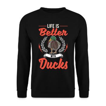 Das Leben ist besser mit Enten - Unisex Pullover - Schwarz - Vorne - Alina (178cm) & Michal (187cm)