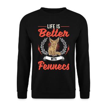 Das Leben ist besser mit Fenneks - Unisex Pullover - Schwarz - Vorne - Alina (178cm) & Michal (187cm)