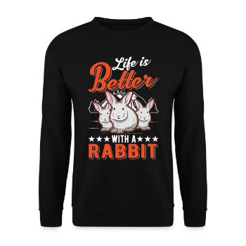 Life is better with a Rabbit Hase Kaninchen - Unisex Pullover - Schwarz - Vorne - Alina (178cm) & Michal (187cm)