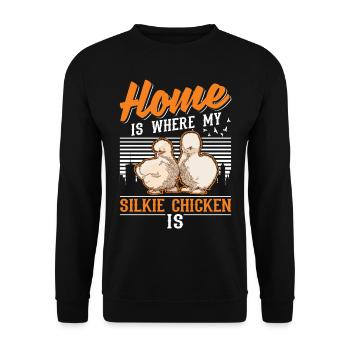 La maison est l’endroit où se trouve mon poulet en soie - Sweat-shirt Unisexe - noir - Devant - Alina (178cm) & Michal (187cm)
