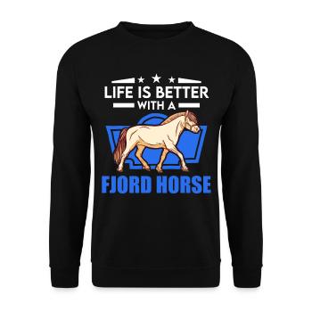 Das Leben ist besser mit einem Fjordpferd - Unisex Pullover - Schwarz - Vorne - Alina (178cm) & Michal (187cm)