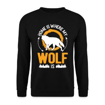 Zuhause ist wo mein Wolf ist Wolfsrudel - Unisex Pullover - Schwarz - Vorne - Alina (178cm) & Michal (187cm)