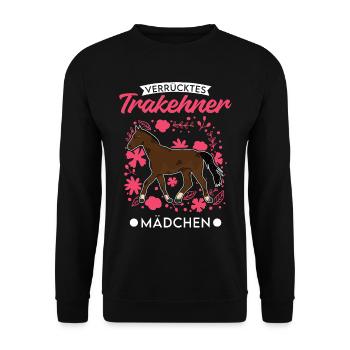 Verrücktes Trakehner Mädchen - Unisex Pullover - Schwarz - Vorne - Alina (178cm) & Michal (187cm)