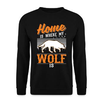 Zuhause ist wo mein Wolf ist Wolfsrudel - Unisex Pullover - Schwarz - Vorne - Alina (178cm) & Michal (187cm)