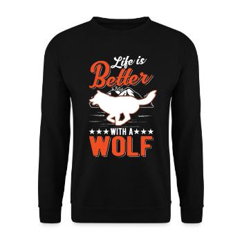 Das Leben ist besser mit einem Wolf - Unisex Pullover - Schwarz - Vorne - Alina (178cm) & Michal (187cm)