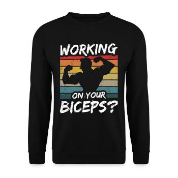 Arbeiten Sie An Ihrem Bizeps Muskeln Workout Curls - Unisex Pullover - Schwarz - Vorne - Alina (178cm) & Michal (187cm)