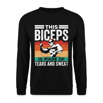 Dieser Bizeps Ist Aus Tränen Und Schweiß Gemacht - Unisex Pullover - Schwarz - Vorne - Alina (178cm) & Michal (187cm)