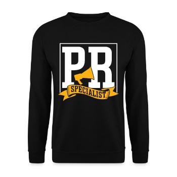PR Spezialist Job Public Relations Beruf - Unisex Pullover - Schwarz - Vorne - Alina (178cm) & Michal (187cm)
