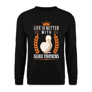 La vie est meilleure avec un poulet en soie - Sweat-shirt Unisexe - noir - Devant - Alina (178cm) & Michal (187cm)
