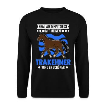 Trakehner Geschenk Trakehner Pferd - Unisex Pullover - Schwarz - Vorne - Alina (178cm) & Michal (187cm)