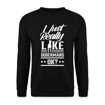 J’aime les dobermans juste beaucoup les chiens Doberman - Sweat-shirt Unisexe - noir - Devant - Alina (178cm) & Michal (187cm)