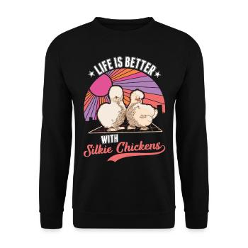 La vie est meilleure avec un poulet en soie - Sweat-shirt Unisexe - noir - Devant - Alina (178cm) & Michal (187cm)