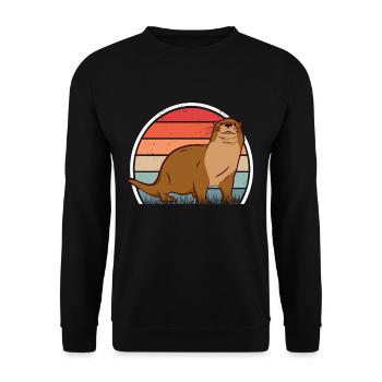 Otter Retro Fischotter Vintage Seeotter - Unisex Pullover - Schwarz - Vorne - Alina (178cm) & Michal (187cm)