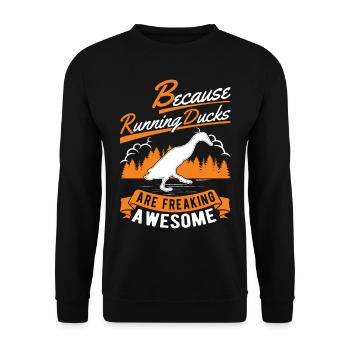 Indian Running Duck Gift Runner Duck - Unisex Sweatshirt - black - Front - Alina (178cm) & Michal (187cm)