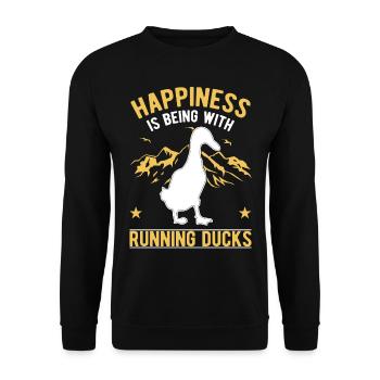 Happiness is being with Running Ducks Laufente - Unisex Sweatshirt - black - Front - Alina (178cm) & Michal (187cm)