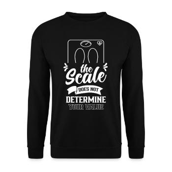 Die Waage Bestimmt Nicht Deinen Wert Bodyshaming - Unisex Pullover - Schwarz - Vorne - Alina (178cm) & Michal (187cm)