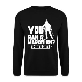 Du Bist Einen Marathon Gelaufen Das Ist Niedlich - Unisex Pullover - Schwarz - Vorne - Alina (178cm) & Michal (187cm)