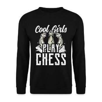 Coole Mädchen Spielen Schach Schachspieler - Unisex Pullover - Schwarz - Vorne - Alina (178cm) & Michal (187cm)
