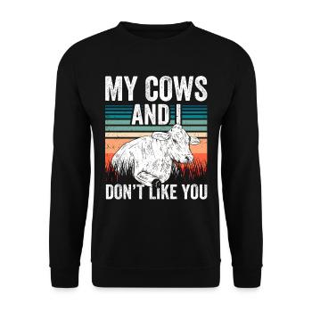 Meine Kühe Und Ich Mögen Dich Nicht Kuh Milchkuh - Unisex Pullover - Schwarz - Vorne - Alina (178cm) & Michal (187cm)