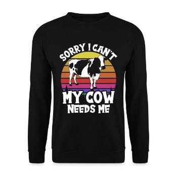 Kann Nicht Meine Kuh Braucht Mich Kühe Milchkuh - Unisex Pullover - Schwarz - Vorne - Alina (178cm) & Michal (187cm)