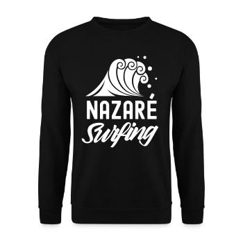 Nazaré Surfen Surfing Wellen Surfer - Unisex Pullover - Schwarz - Vorne - Alina (178cm) & Michal (187cm)
