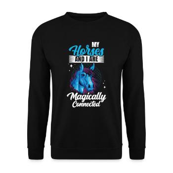 Meine Pferde Und Ich Sind Magisch Verbunden Reiter - Unisex Pullover - Schwarz - Vorne - Alina (178cm) & Michal (187cm)