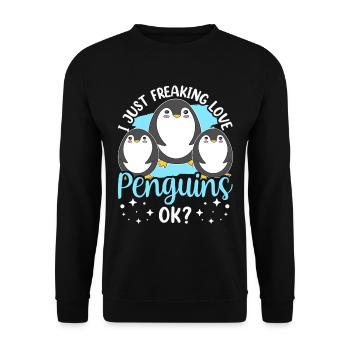 I love penguins just ok animal penguin cute - Unisex Sweatshirt - black - Front - Alina (178cm) & Michal (187cm)