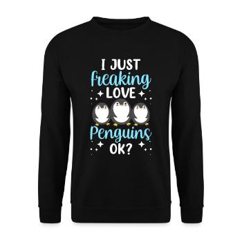 I love penguins just ok penguin animal cute - Unisex Sweatshirt - black - Front - Alina (178cm) & Michal (187cm)