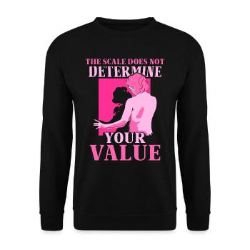 Die Waage Bestimmt Nicht Deinen Wert Bodyshaming - Unisex Pullover - Schwarz - Vorne - Alina (178cm) & Michal (187cm)