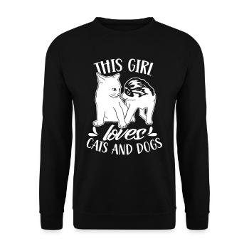 This girl loves cats and dogs cat dog - Unisex Sweatshirt - black - Front - Alina (178cm) & Michal (187cm)