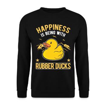 Squeaky Duck Happiness Bathing Duck Rubber Duck - Unisex Sweatshirt - black - Front - Alina (178cm) & Michal (187cm)