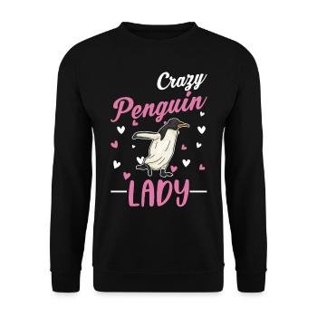 Crazy Penguin lady Pinguin - Unisex Sweatshirt - black - Front - Alina (178cm) & Michal (187cm)