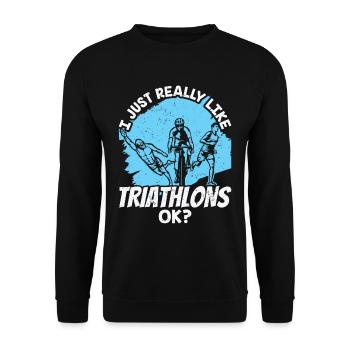 J’aime beaucoup les triathlons sport triathlon - Sweat-shirt Unisexe - noir - Devant - Alina (178cm) & Michal (187cm)