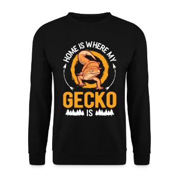 Zuhause ist wo mein Gecko ist - Unisex Pullover - Schwarz - Vorne - Alina (178cm) & Michal (187cm)