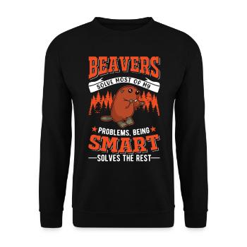 Biber Geschenk Biberdamm - Unisex Pullover - Schwarz - Vorne - Alina (178cm) & Michal (187cm)