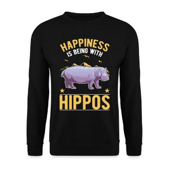 Hippopotame Bonheur Hippopotame - Sweat-shirt Unisexe - noir - Devant - Alina (178cm) & Michal (187cm)