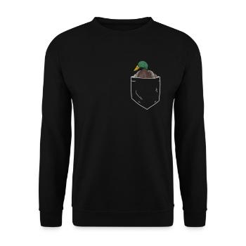 Enten in Brusttasche Entenzüchter - Unisex Pullover - Schwarz - Vorne - Alina (178cm) & Michal (187cm)