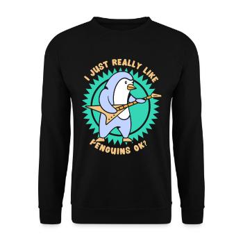 Ich Mag Pinguine Einfach Sehr Süß Tier Pinguin - Unisex Pullover - Schwarz - Vorne - Alina (178cm) & Michal (187cm)