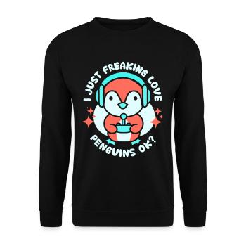 I love penguins just ok penguin animal cute - Unisex Sweatshirt - black - Front - Alina (178cm) & Michal (187cm)
