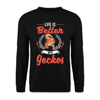 Das Leben ist besser mit einem Gecko - Unisex Pullover - Schwarz - Vorne - Alina (178cm) & Michal (187cm)