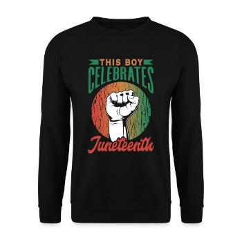This boy celebrates the Juneteenth 1865 Black - Unisex Sweatshirt - black - Front - Alina (178cm) & Michal (187cm)