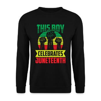 This boy celebrates the Juneteenth 1865 Black - Unisex Sweatshirt - black - Front - Alina (178cm) & Michal (187cm)