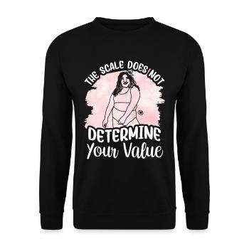 Die Waage Bestimmt Nicht Deinen Wert Bodyshaming - Unisex Pullover - Schwarz - Vorne - Alina (178cm) & Michal (187cm)