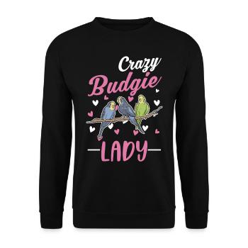 Crazy Budgerigar Mme Welli Parakeet - Sweat-shirt Unisexe - noir - Devant - Alina (178cm) & Michal (187cm)
