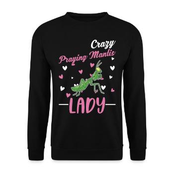 Crazy Praying Mantis lady Gottesanbeterin - Unisex Pullover - Schwarz - Vorne - Alina (178cm) & Michal (187cm)
