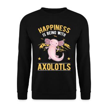 Happiness is being with Axolotls Schwanzlurch - Unisex Pullover - Schwarz - Vorne - Alina (178cm) & Michal (187cm)