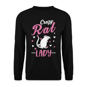 Crazy Rat lady Verrückte Ratten Frau - Unisex Pullover - Schwarz - Vorne - Alina (178cm) & Michal (187cm)