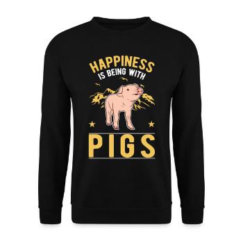 SchweineHappiness is being with Pigs - Unisex Sweatshirt - black - Front - Alina (178cm) & Michal (187cm)