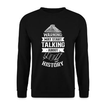 Warnung: Könnte Anfangen Über Geschichte Zu Reden - Unisex Pullover - Schwarz - Vorne - Alina (178cm) & Michal (187cm)
